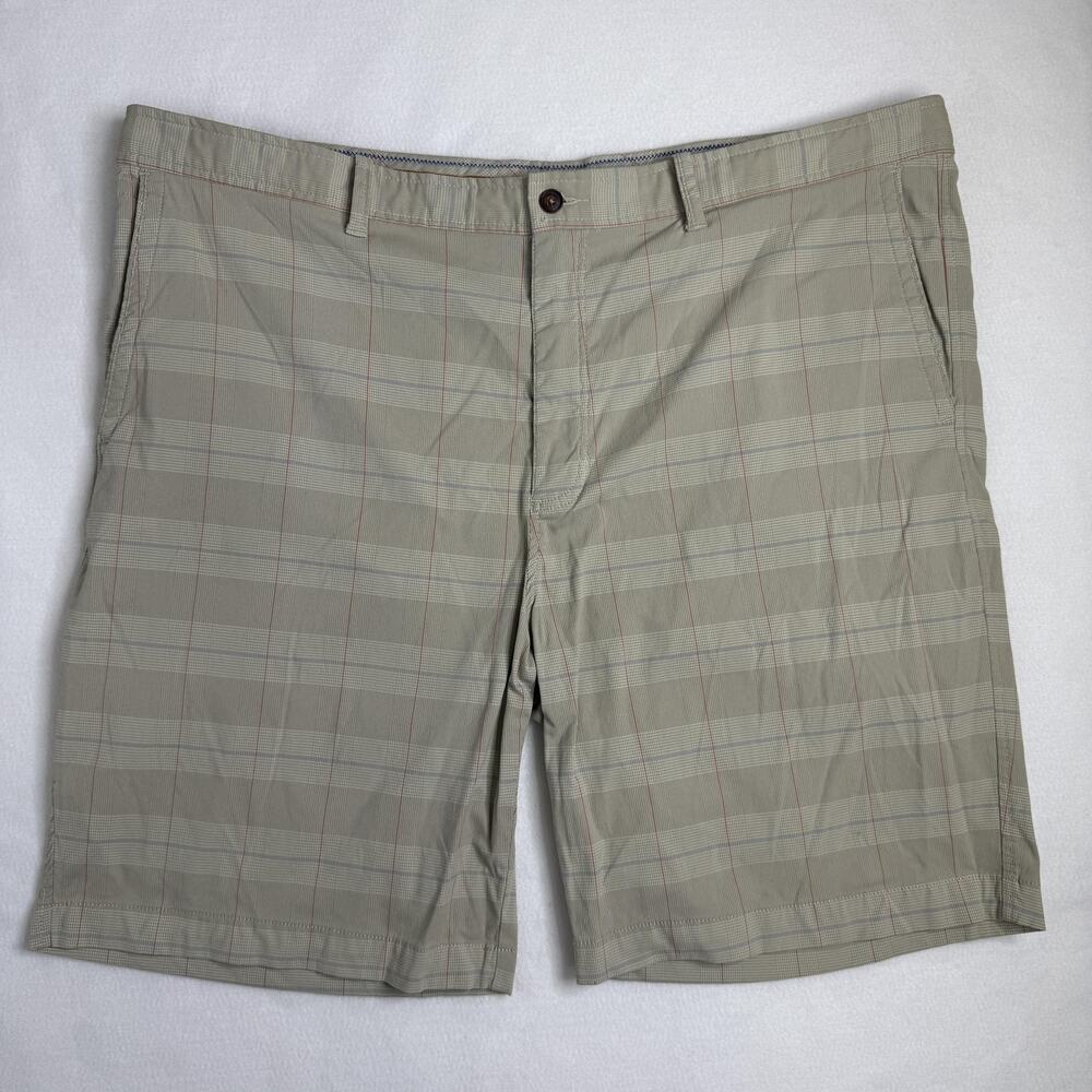 Tommy Bahama Shorts Mens 42 Beige Plaid Microfiber Chino Stretch Summer Casual